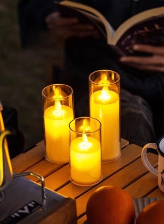 3-Pack Diwali Flameless LED Candles with Timer,Flickering Flameless Candles for Romantic Ambiance and Christmas Decorations Stable Acrylic Shell,with Embedded Star String,Battery Operated - view 2